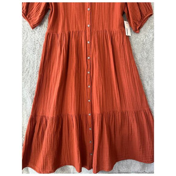 NWT Sonoma Orange Midi Tier Dress XL Boho Peasant Cottagecore - Picture 2 of 10